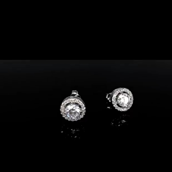 Halo Stud Diamond Earrings in Silver - Picture 2 of 7